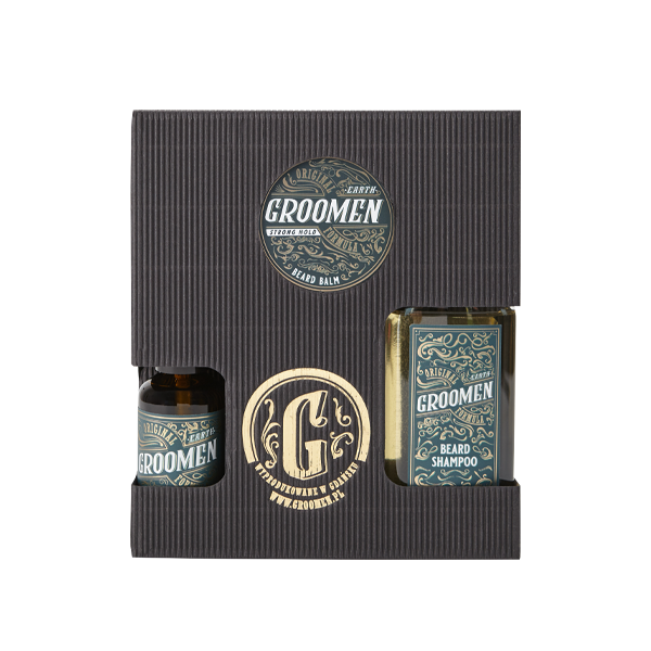 Groomen Earth zestaw do brody Strong Hold: szampon do brody, 150 ml + balsam, 50 g + olejek, 50 ml