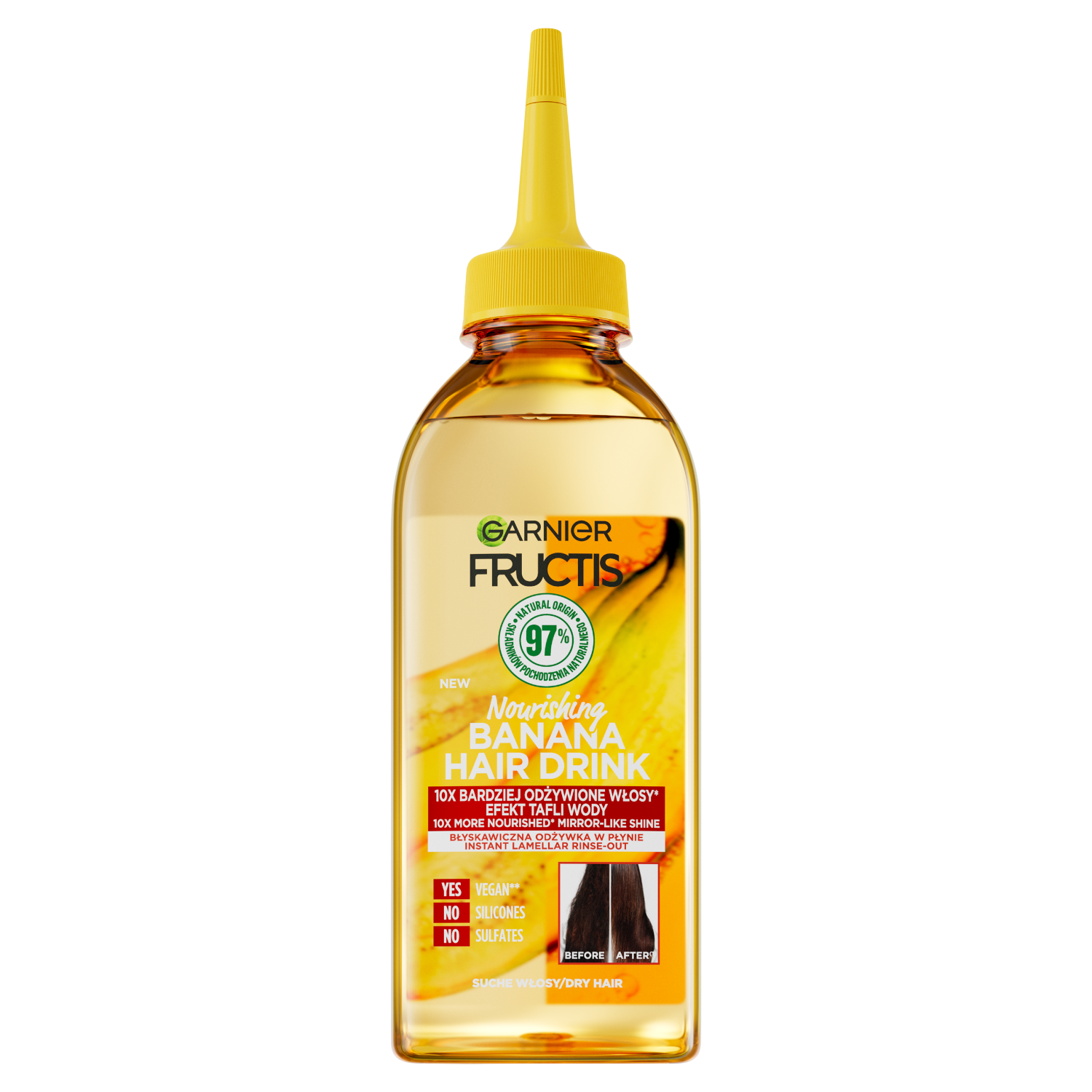 Garnier Fructis Banana Hair Drink błyskawiczna odżywka lamellarna w płynie do włosów, 200 ml
