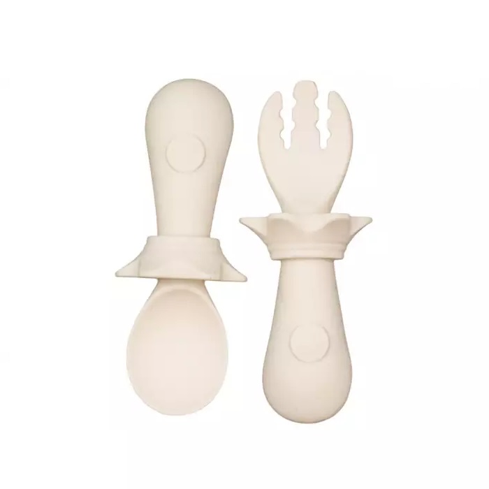 MyRoys zestaw: silikonowa łyżeczka, 1 szt. + widelczyk Beżowy, 1 szt.