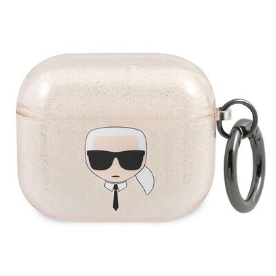 Etui na słuchawki KARL LAGERFELD Glitter Karl's Head do Apple AirPods 3 Złoty