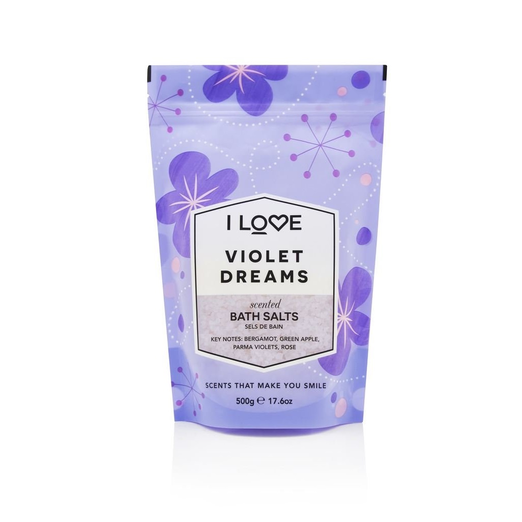 I Love kojąco-relaksująca sól do kąpieli Violet Dreams, 500 g