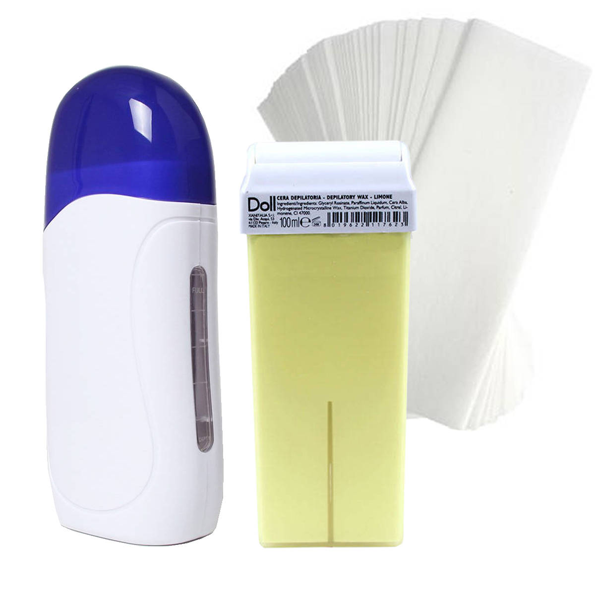 Beautiona zestaw do depilacji: podgrzewacz do wosku w rolce, 1 szt. + wosk w rolce, 100 ml + paski do depilacji, 100 szt.