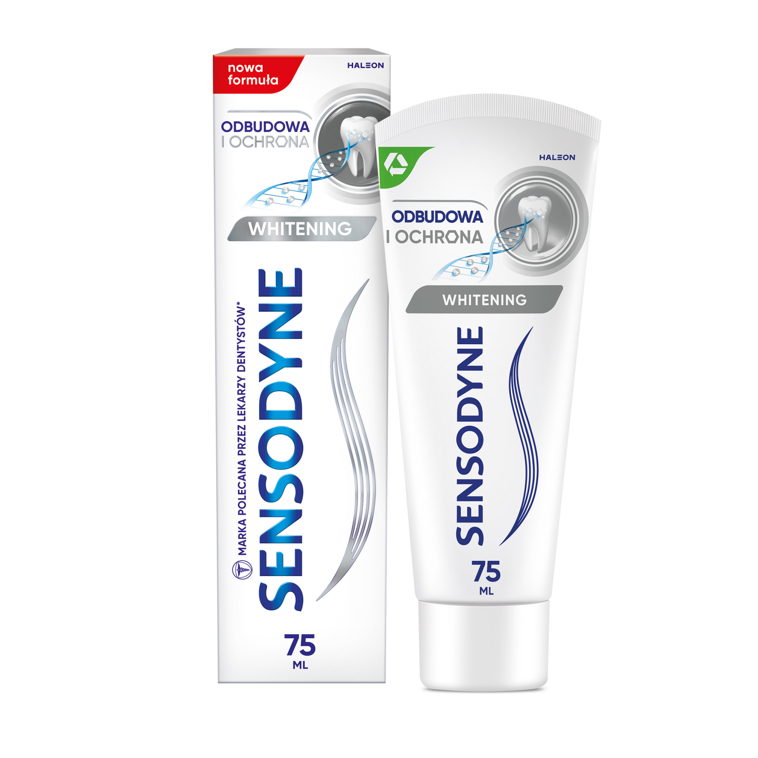 Sensodyne Odbudowa i Ochrona Whitening pasta do mycia zębów na nadwrażliwość, remineralizujące, kamień i osad, 75 ml