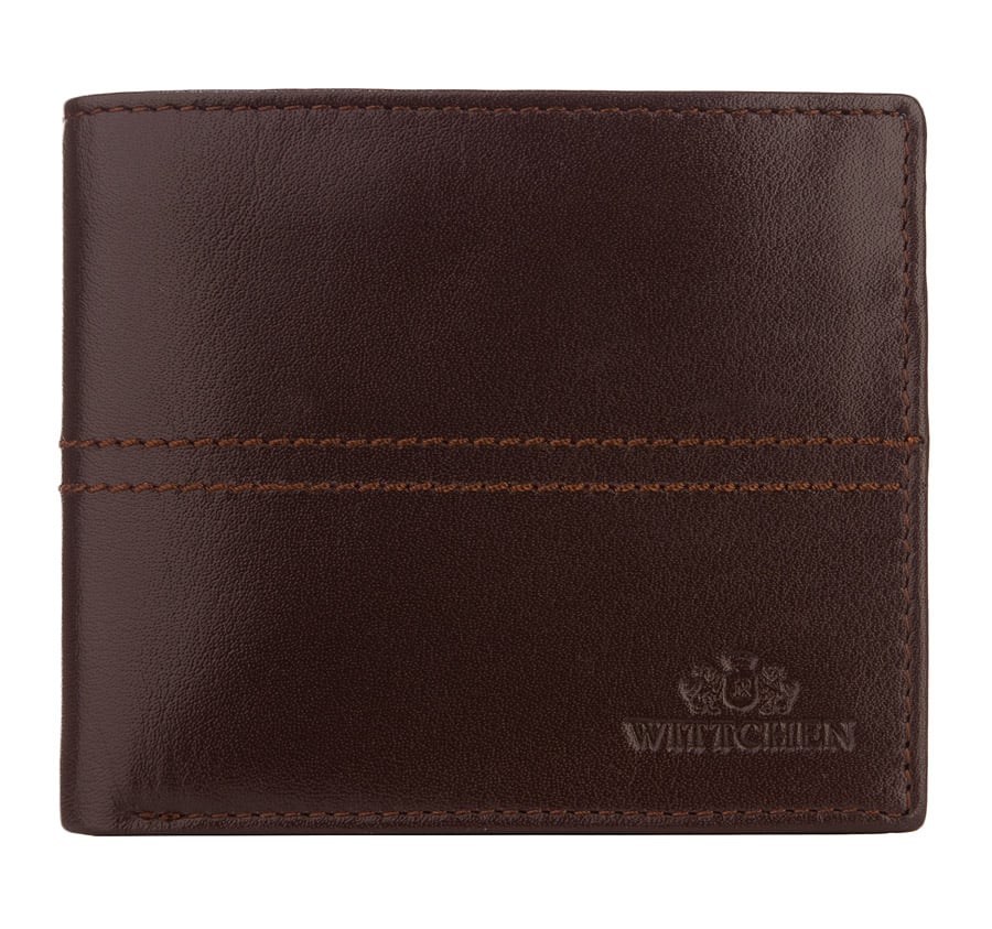 Męski portfel skórzany z przeszyciem ciemny brąz