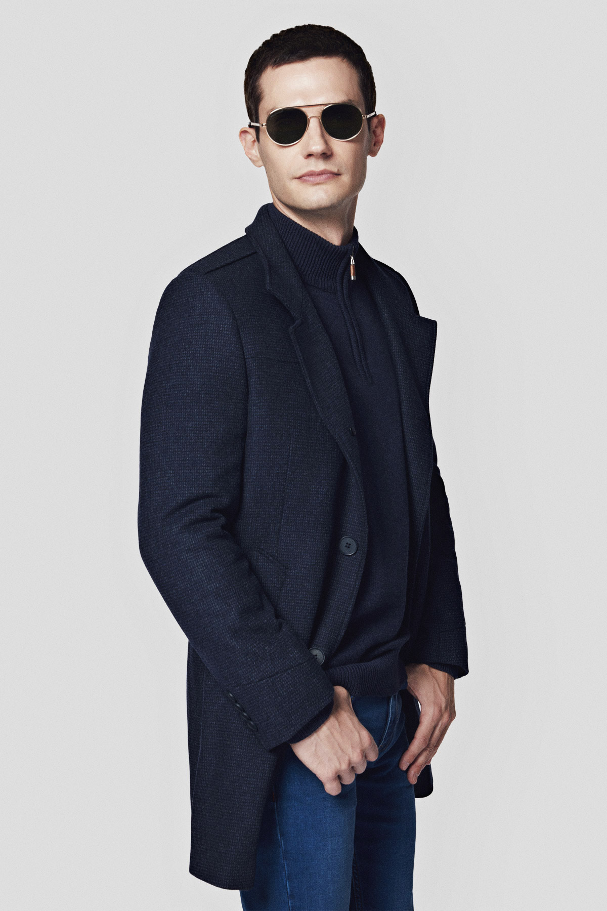 Lancerto Płaszcz Granatowy z Wełną Brekstad