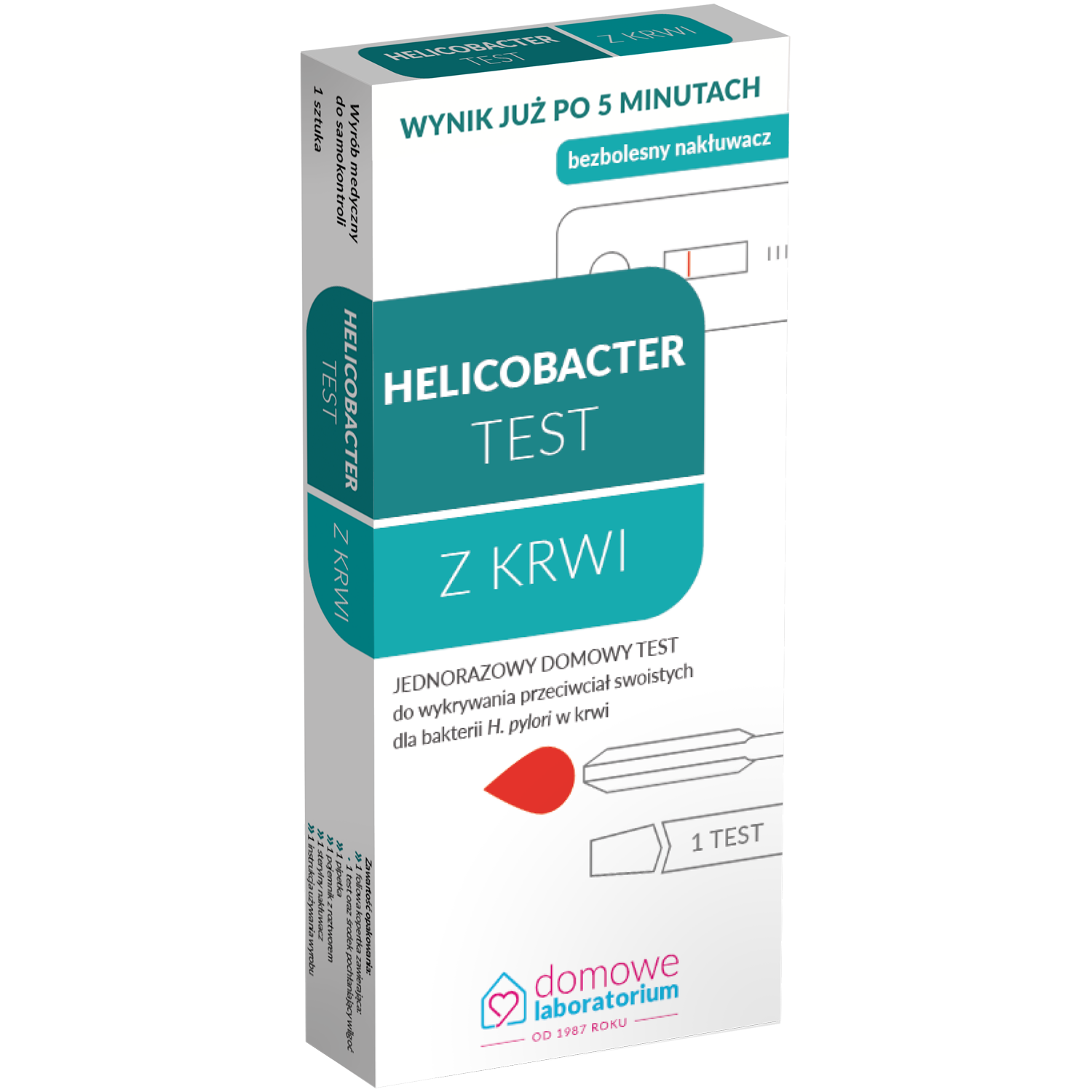 Domowe Laboratorium test do wykrywania zakażenia bakterią Helicobacter pylori z krwi, 1 szt.