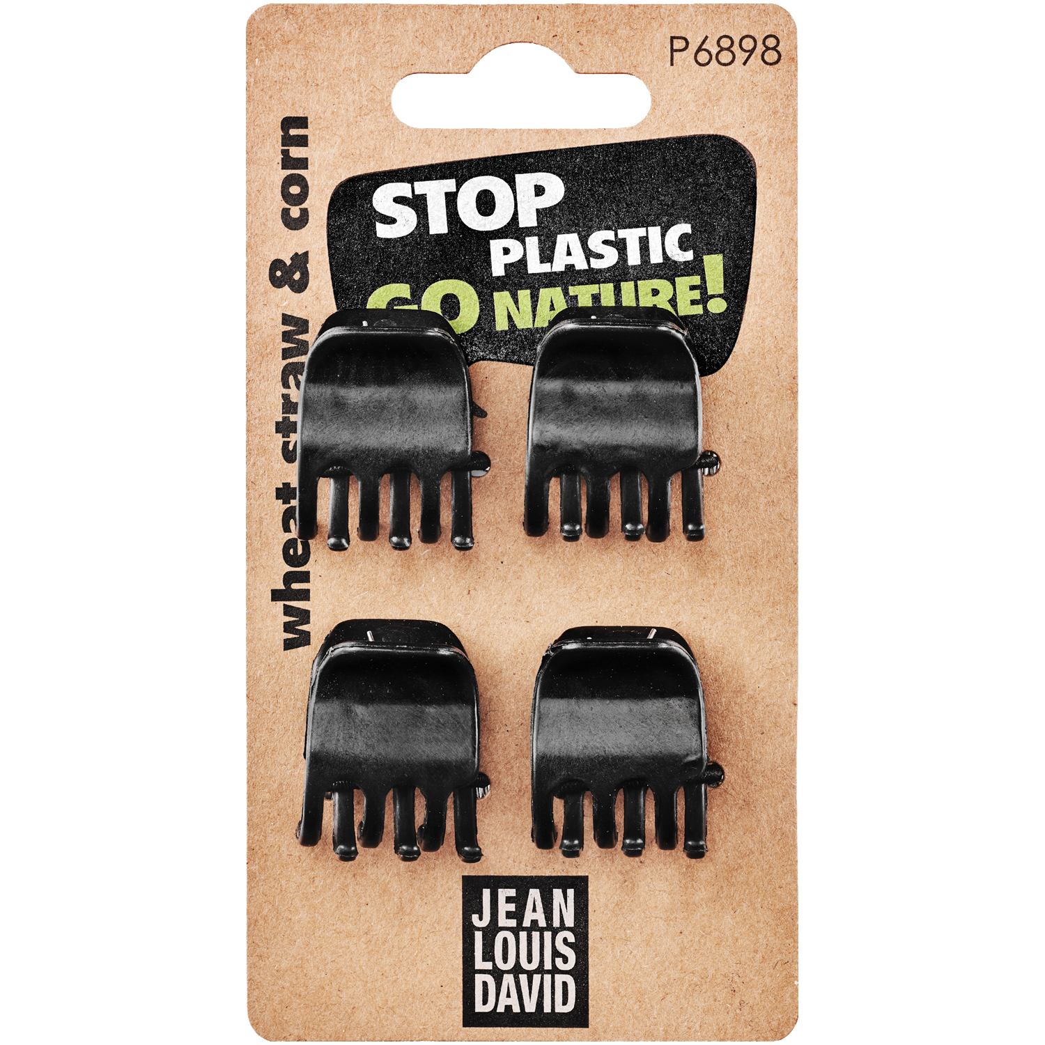 Jean Louis David Stop Plastic Go Nature spinki do włosów z naturalnych składników, 4 szt./1 opak.