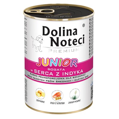 Karma dla psa DOLINA NOTECI Premium Junior bogata w serca z indyka 400 g