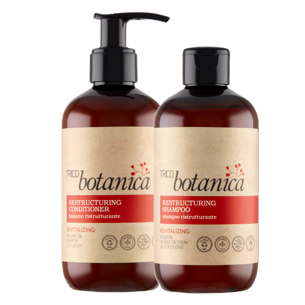 Trico Botanica Odbudowa zestaw: szampon, 250 ml + odżywka z keratyną dla włosów suchych i zniszczonych, 250 ml