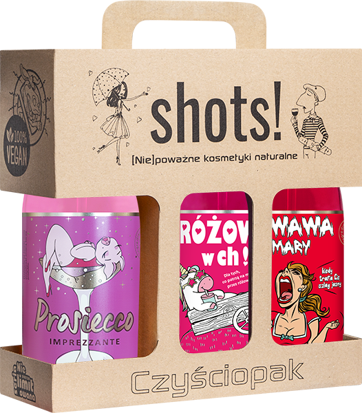 Shots! zestaw żeli pod prysznic: Prosiecco, 500 ml + Różowy w ch!, 500 ml + Krwawa mary, 500 ml