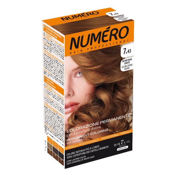 Brelil Numéro farba do włosów kolor #7.43 złoty miedziany blond, 140 ml