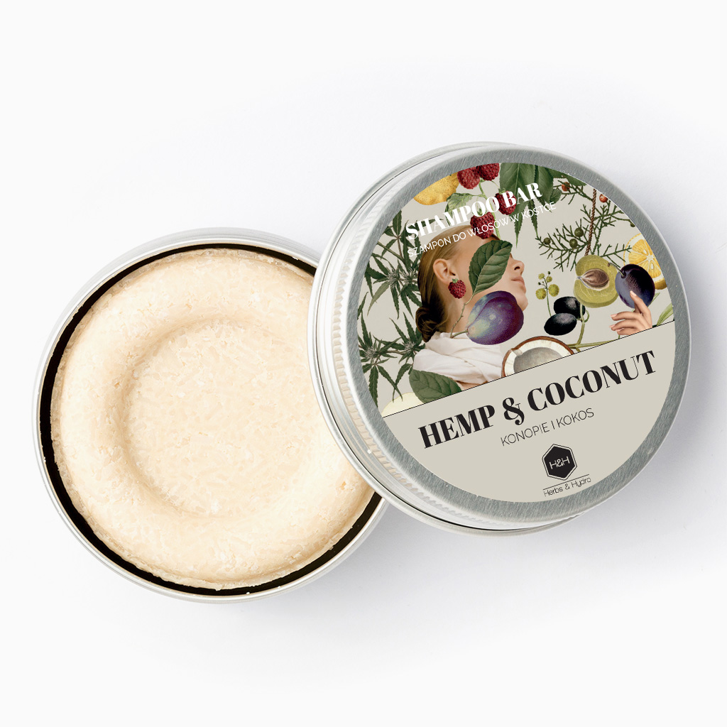Herbs&Hydro Hemp & Coconut szampon do włosów w kostce, 55 g