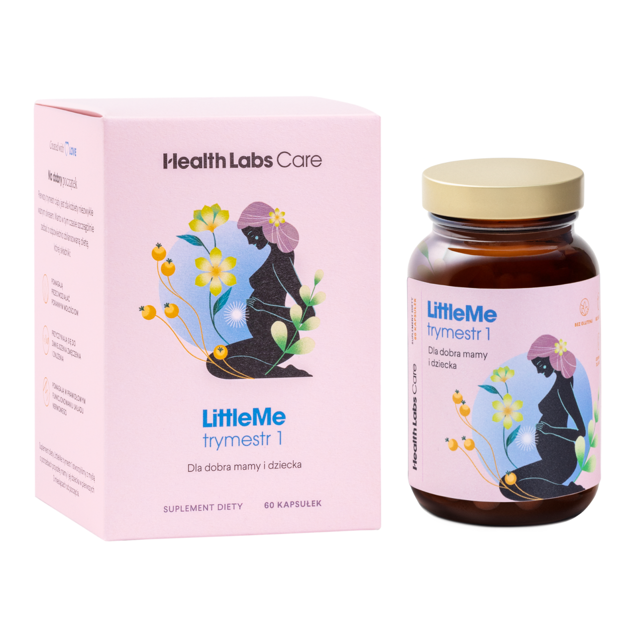 Health Labs Care LittleMe suplement diety wspierający prawidłowy rozwój ciąży trymestr 1, 60 kaps./1 opak.