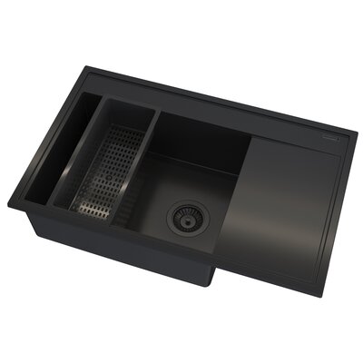 Zlewozmywak jednokomorowy z ociekaczem PYRAMIS Camea 1B1D L 070168402 Czarny 50x79 + wkładka ociekowa