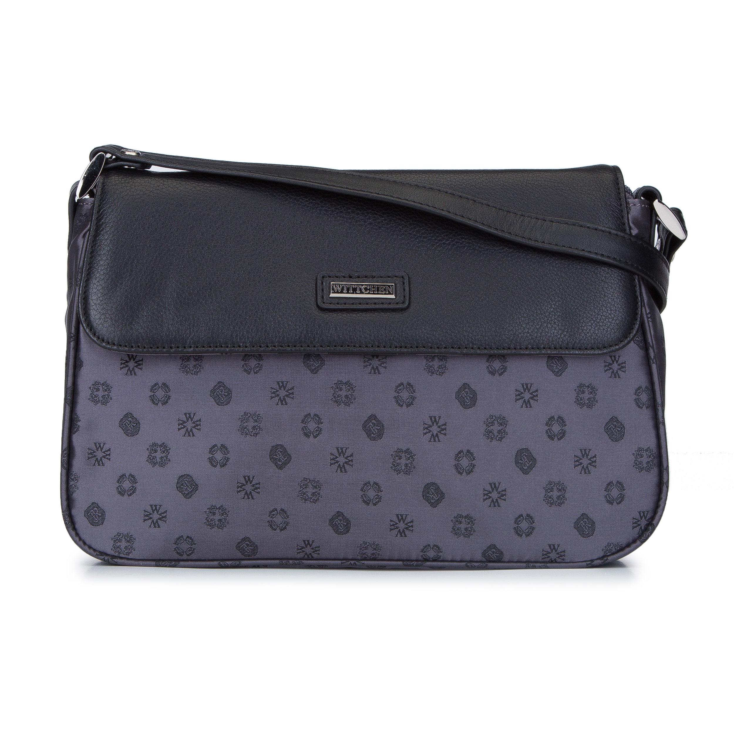 Torebka crossbody ze skóry i żakardu z monogramem szara