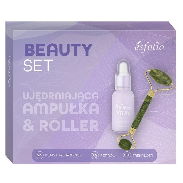 Esfolio Beauty Set zestaw: ujędrniająca ampułka do twarzy, 30 ml + roller z jadeitu, 1 szt.