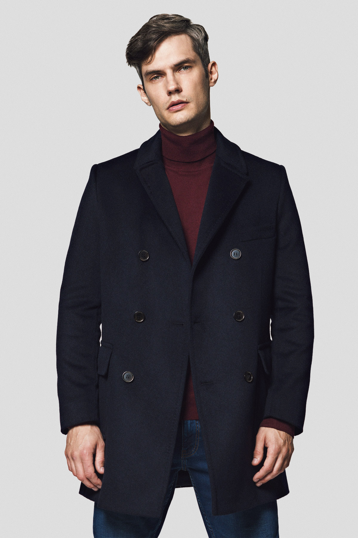 Lancerto Płaszcz Dwurzędowy Granatowy z Wełną Vasteras