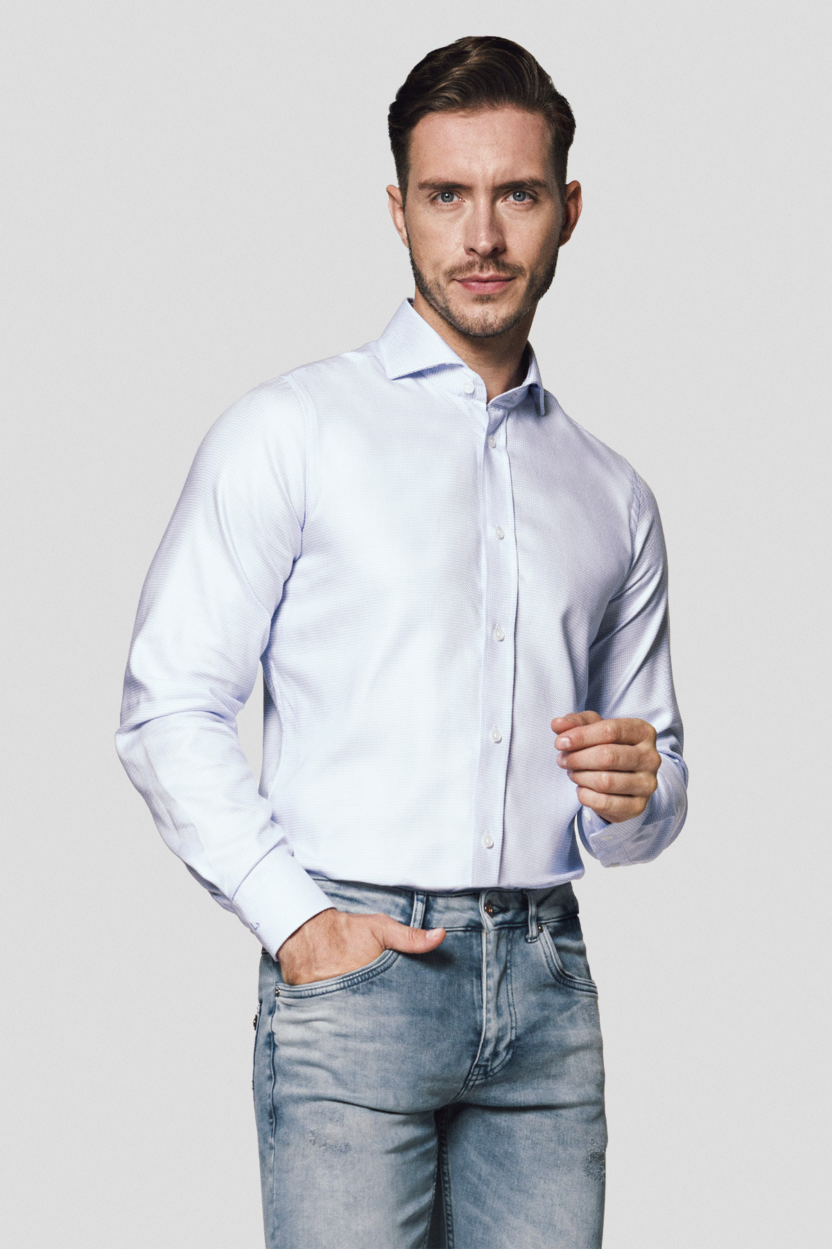 Lancerto Koszula Błękitna Bawełniana w Pepitkę Slim Uriel