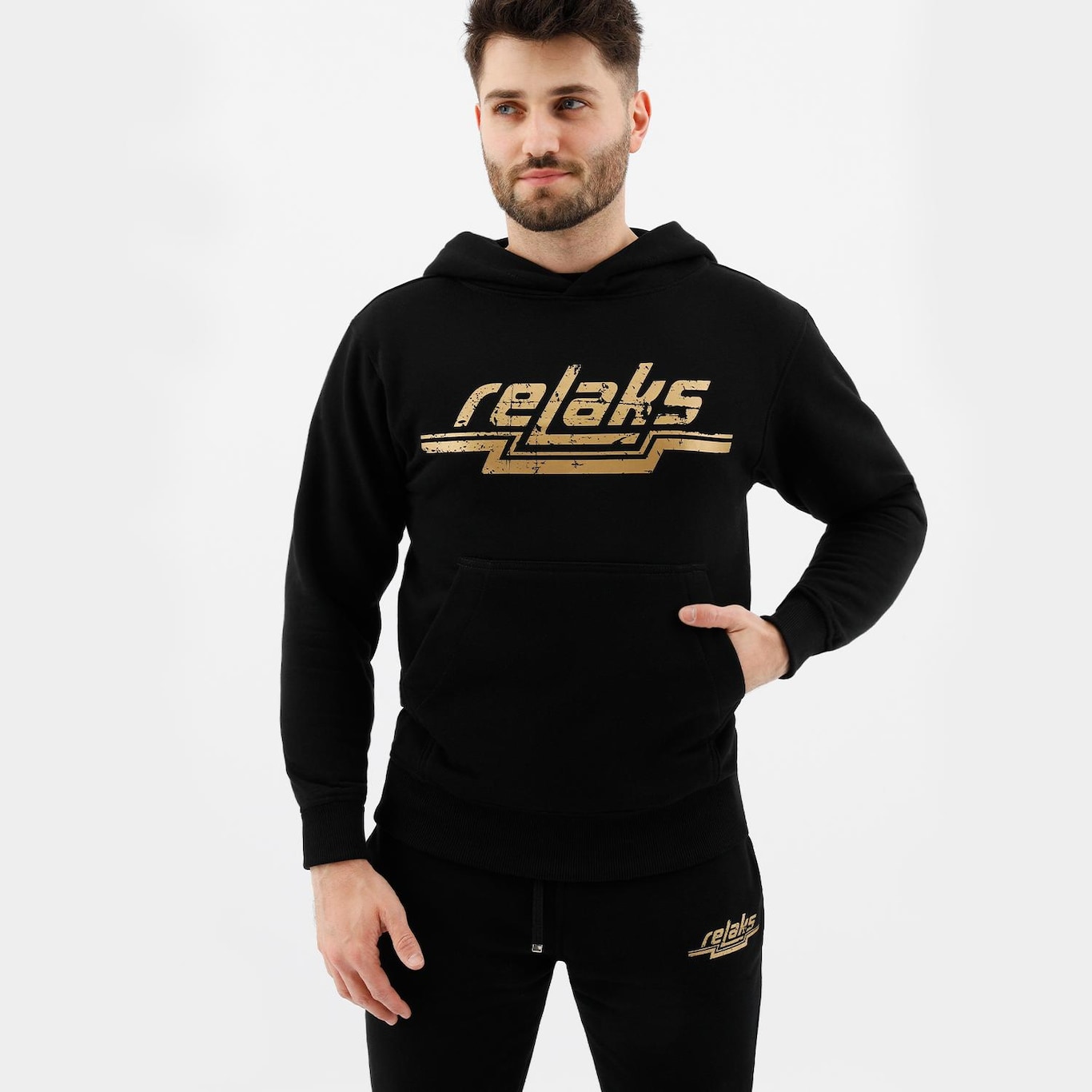 Czarna Bluza Męska Relaks Z Kapturem