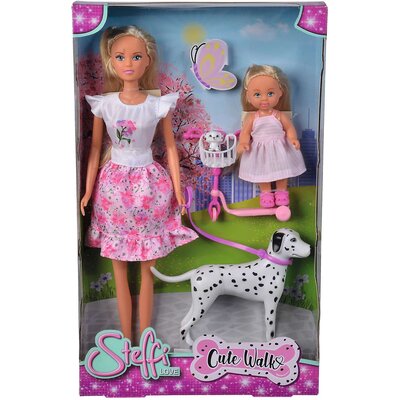 Lalki SIMBA Steffi Love Steffi i Evi na spacerze z psem 105733605