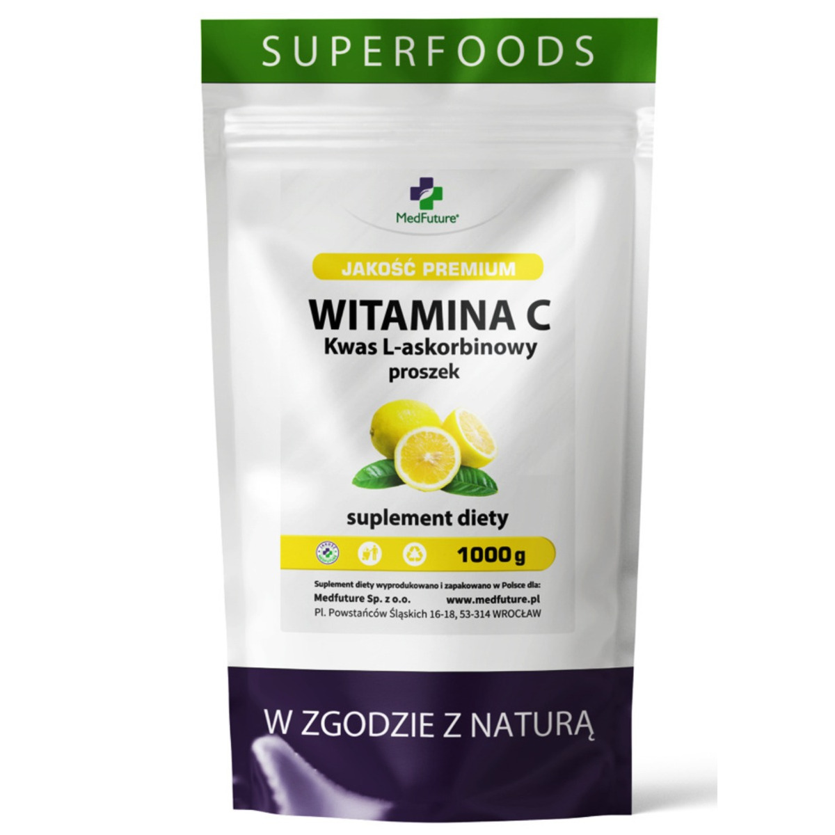 MedFuture Witamina C suplement diety kwas L-askorbinowy, 1000 g