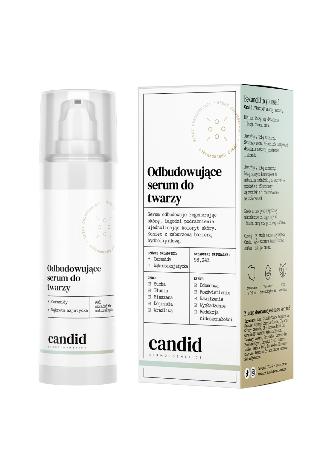 Candid odbudowujące serum do twarzy ceramidy i wąkrota azjatycka, 30 ml
