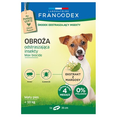 Obroża FRANCODEX Max biocide odstraszająca insekty S (35 cm) Szary Ochrona przez 16 tygodni