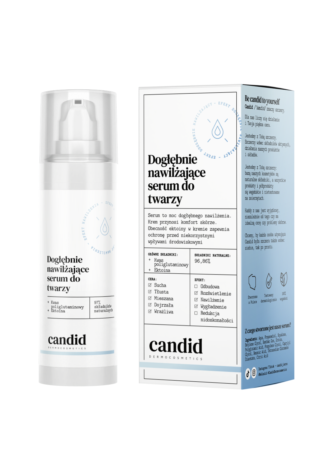 Candid dogłębnie nawilżające serum do twarzy kwas poliglutaminowy i ektoina, 30 ml