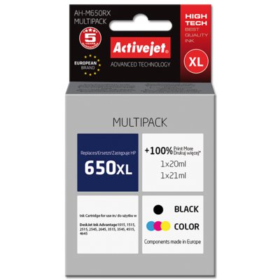 Zestaw tuszów ACTIVEJET do HP 650 CZ101 / 650 CZ102 Czarny 20 ml, Kolorowy 21 ml AH-M650RX