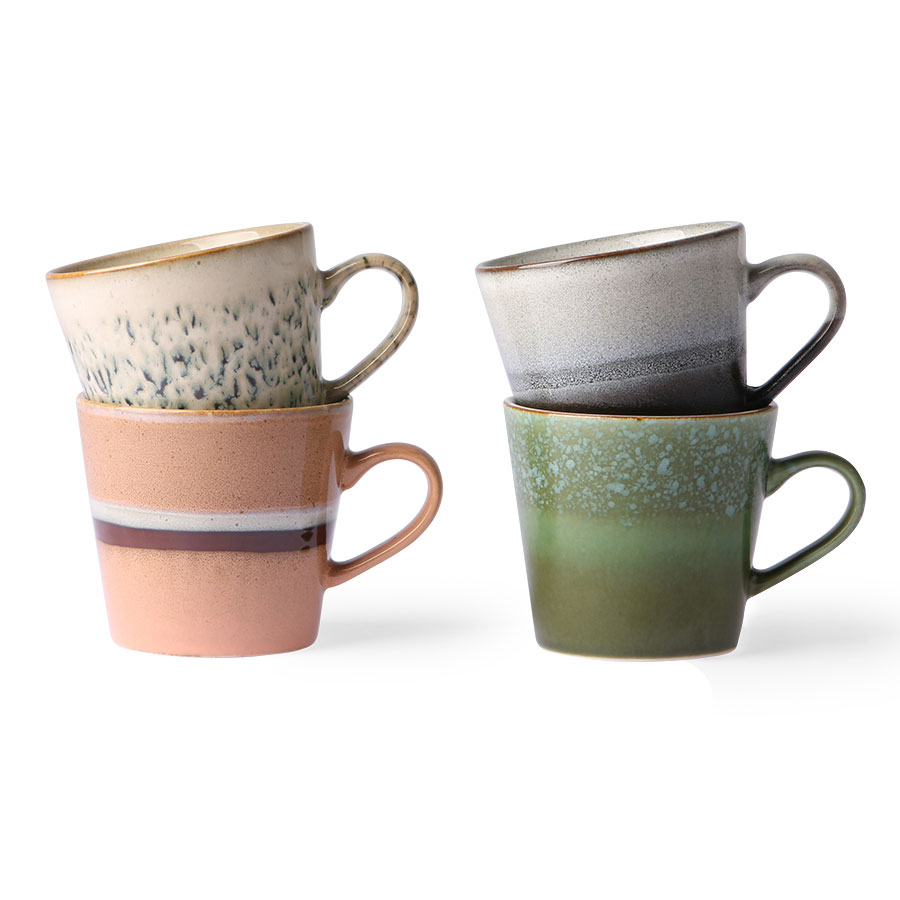 HK Living - Zestaw 4 ceramicznych kubków do cappuccino 70's