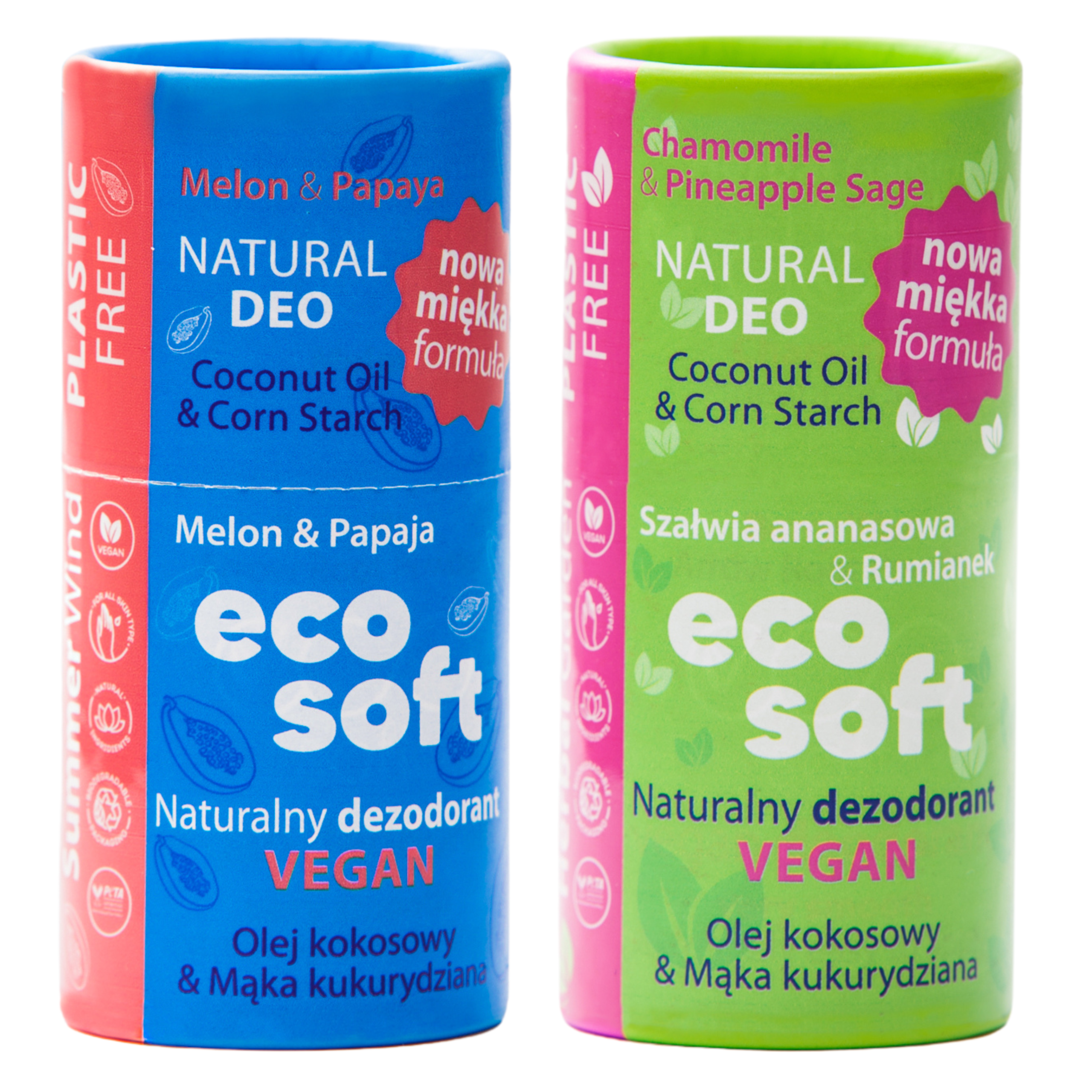 Eco Soft Ecosoft Deo Herbal zestaw: naturalny dezodorant damski bez aliminium Herbal Garden, 50 g + dezodorant damski Summer Wind, 50 g
