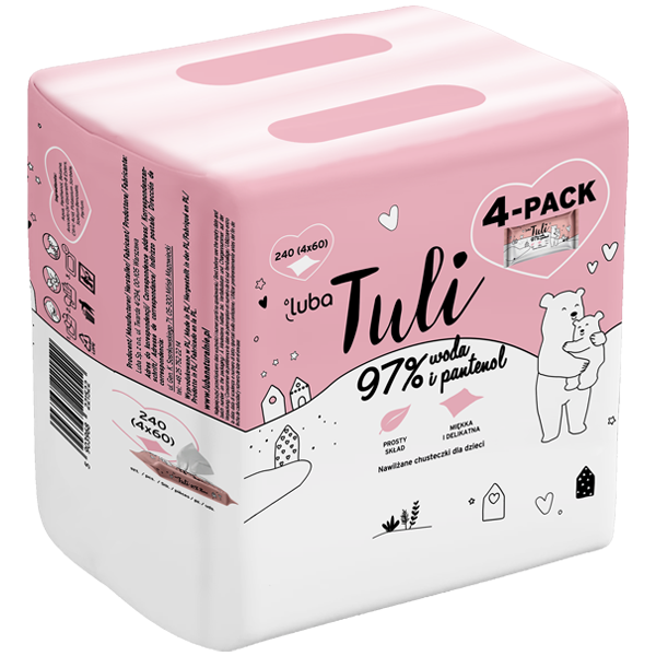 Luba Tuli wyjątkowo delikatne, pielęgnujące chusteczki nawilżane o prostym składzie na bazie 97% wody i pantenolu, 240 szt./1 opak.