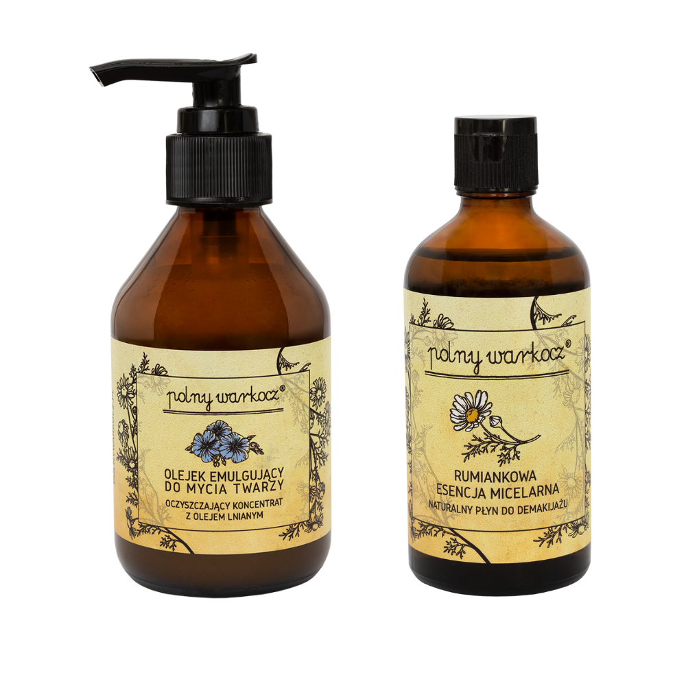 Polny Warkocz zestaw: olejek emulgujący do demakijażu, 150 ml + naturalna rumiankowy esencja micelarna, 100 ml