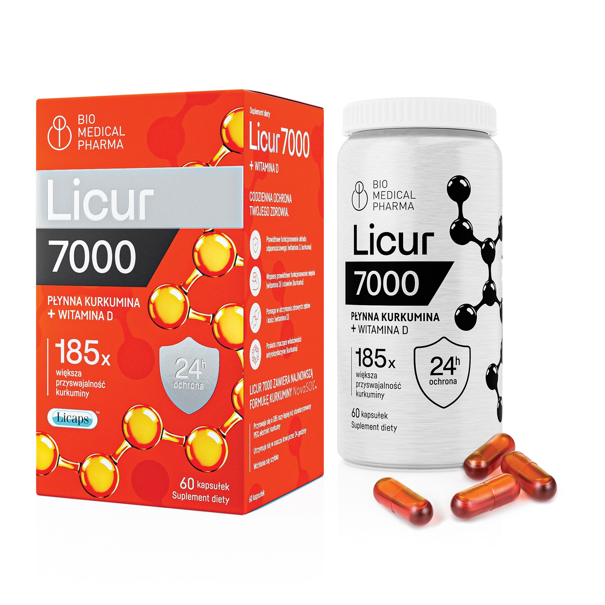 Bio Medical Pharma LICUR 7000 + WIT. D suplement diety z witaminą D, 60 kaps./1 opak.
