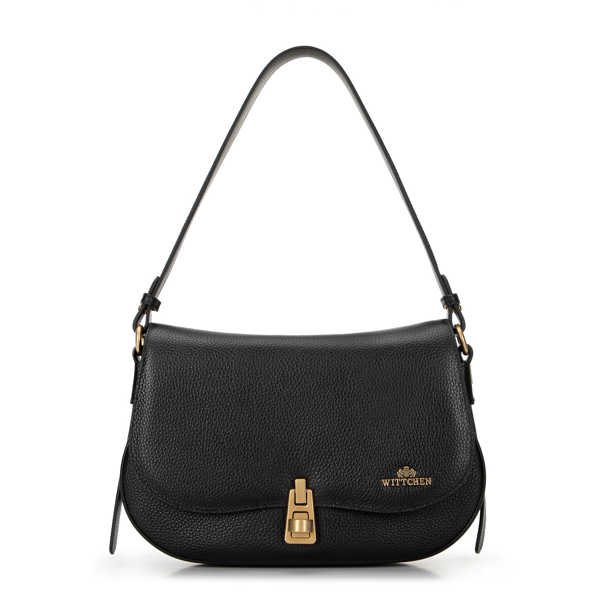 Damska torebka skórzana z zaokrągloną klapą mała czarna