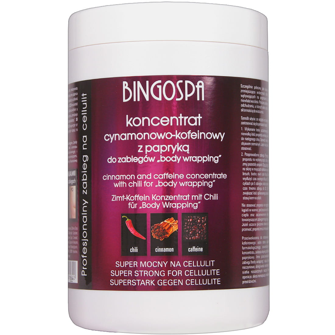 Bingospa najmocniejszy koncentrat cynamowo kofeinowy z papryką do zabiegów body wrapping, 1000 g