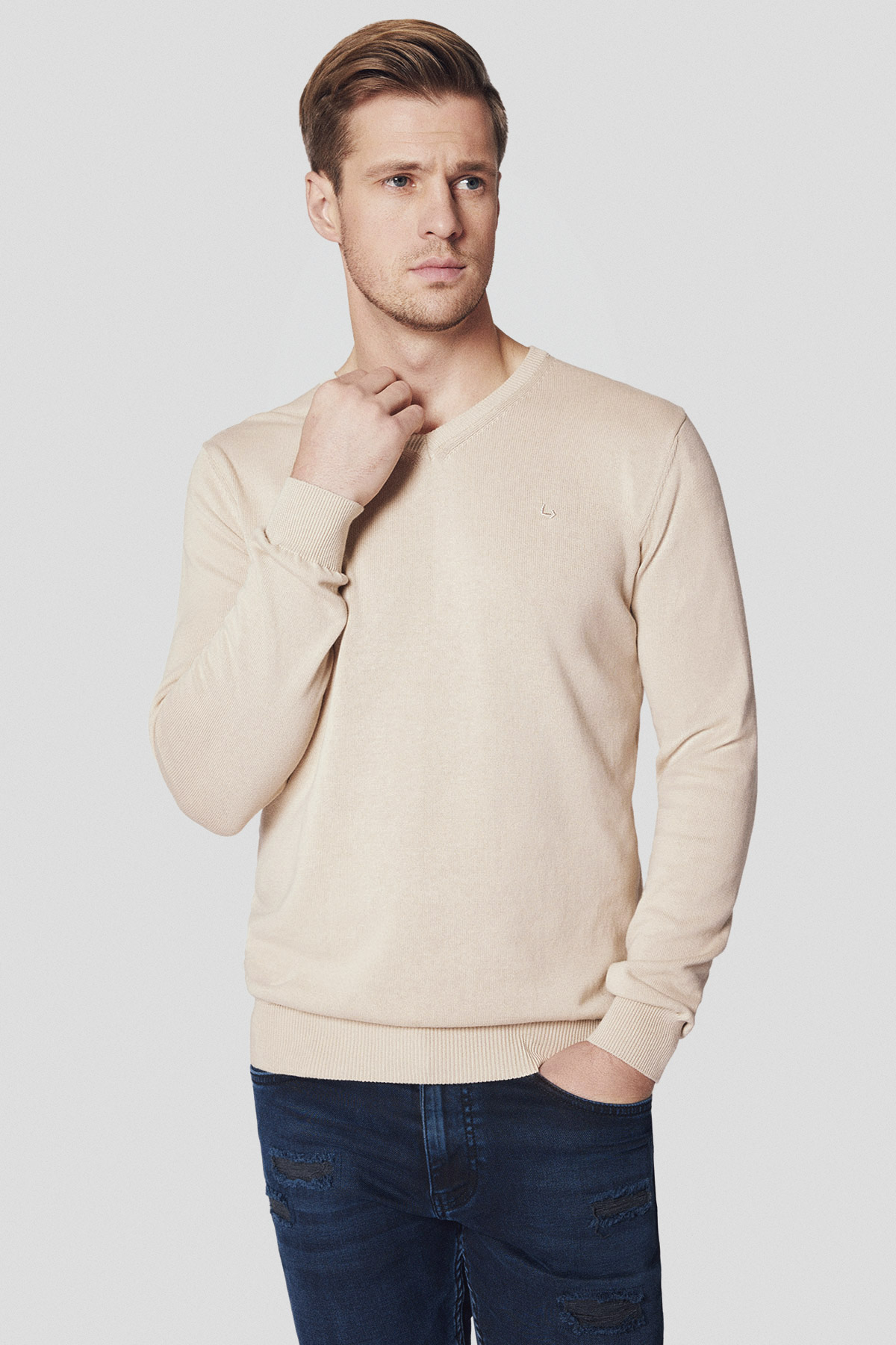 Lancerto Sweter Beżowy z Bawełną w Serek Lenny