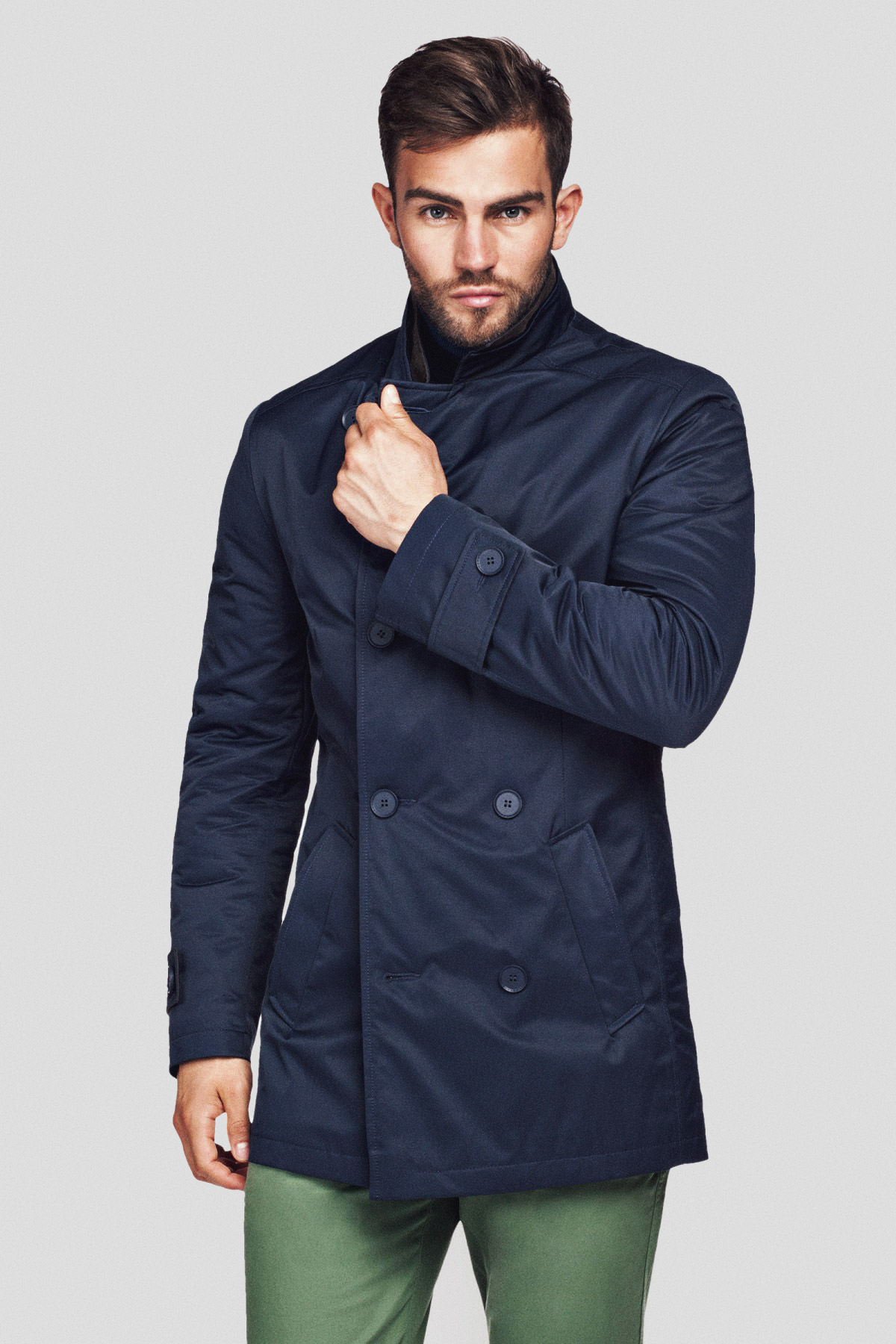 Lancerto Płaszcz Dwurzędowy Navy z Bawełną Apollos