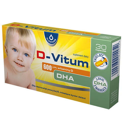 D-Vitum dla dzieci suplement diety witamina D 600 j.m., kwas DHA w formie twist off, 30 kaps./1 opak.