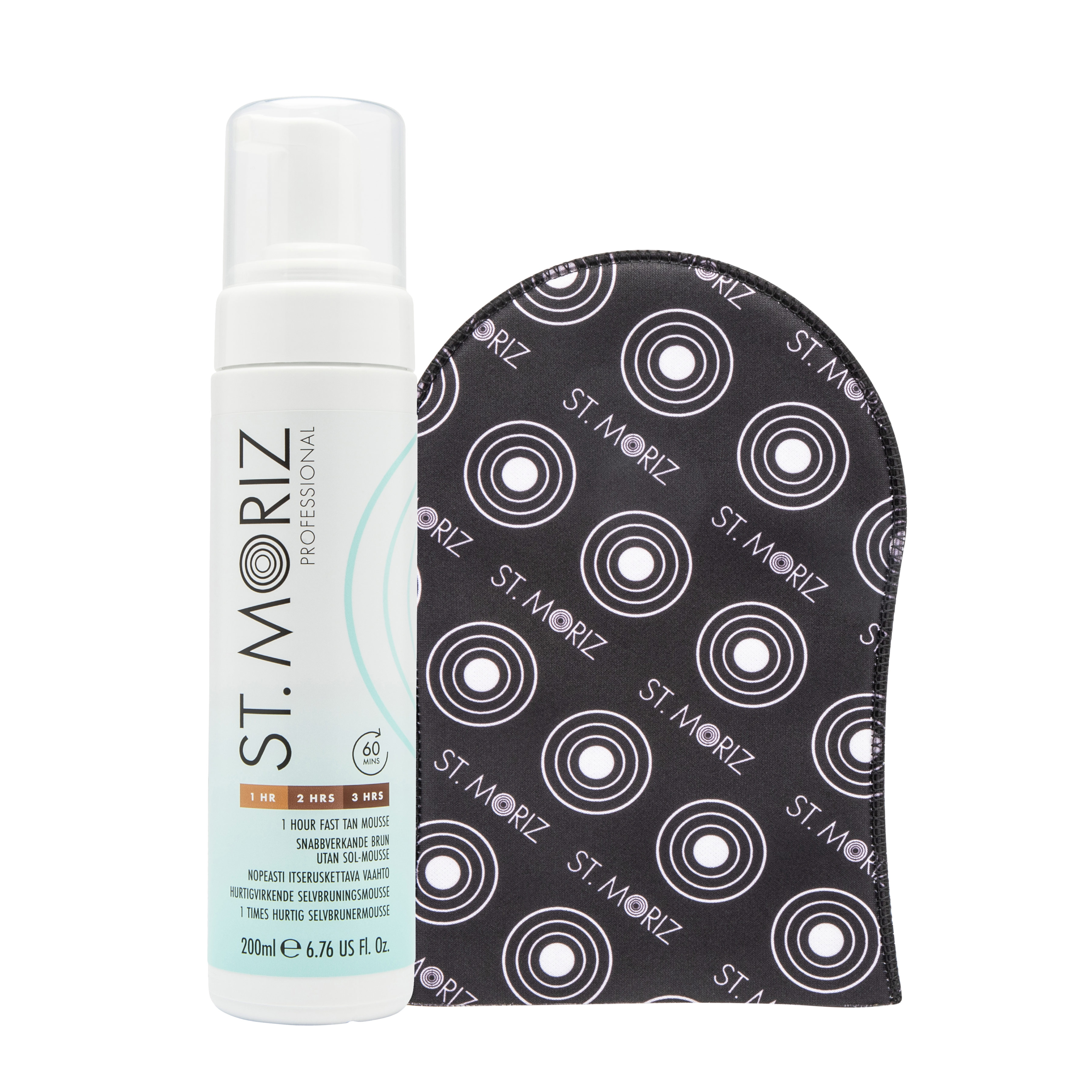ST.Moriz Professional zestaw: rękawica do aplikacji samoopalaczy, 1 szt. + błyskawiczny samoopalacz w piance do ciała i twarzy, 200 ml
