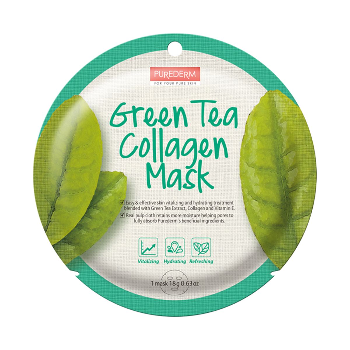 Purederm Green Tea Collagen ujędrniająco-nawilżająca maseczka kolagenowa z zieloną herbatą do twarzy, 1 szt.