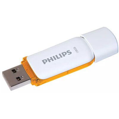 Pendrive PHILIPS Snow 128GB, USB 2.0, Odczyt 25 Mb/s, Zapis 18 Mb/s Biało-pomarańczowy