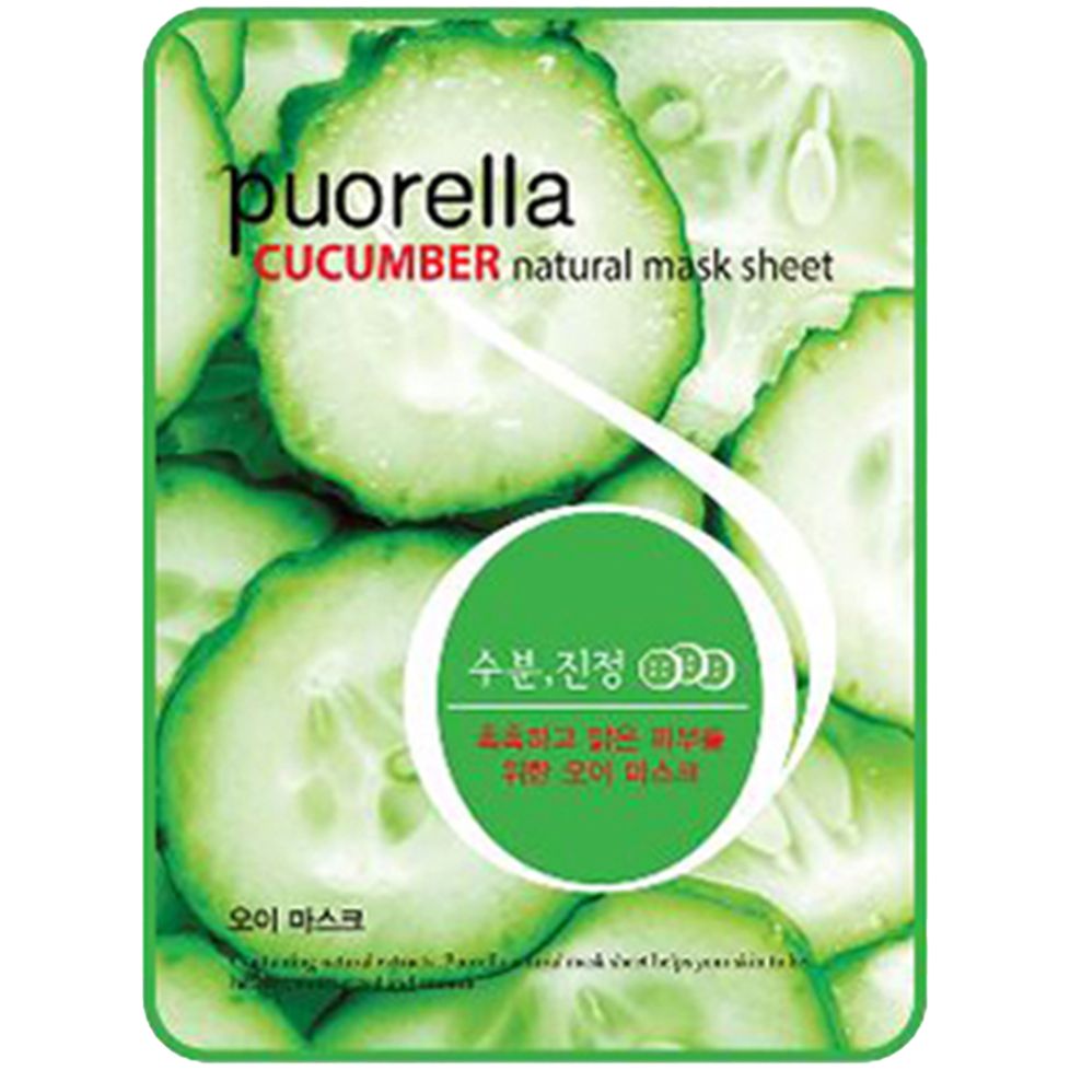 Puorella Cucumber odświeżająco-nawilżająca maska w płachcie z ekstraktem z ogórka do twarzy, 21 g