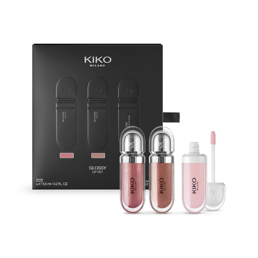 Kiko Milano Glossy 3D Hydra zestaw: nawilżający błyszczyk do ust, 2 szt. + krem do ust nadający objętość, 6,5 ml