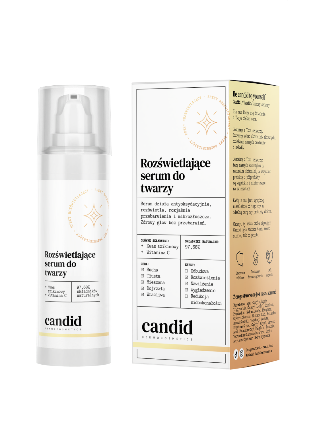 Candid rozświetlające serum do twarzy kwas szikimowy i witamina c, 30 ml