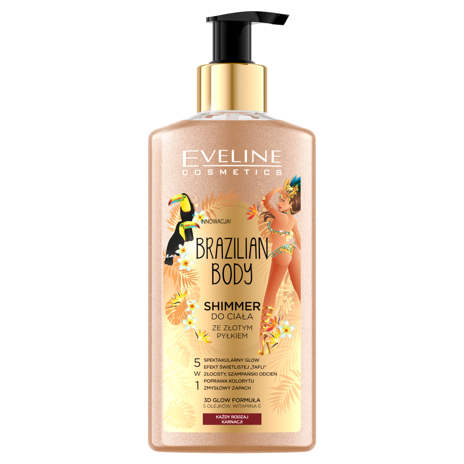Eveline Cosmetics Brazylian Body Shimmer rozświetlacz do ciała ze złotym pyłkiem, 150 ml