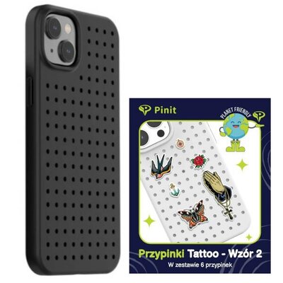 Etui PINIT Dynamic do Apple iPhone 14 Czarny + Pinit Tattoo Pin (Wzór 2)