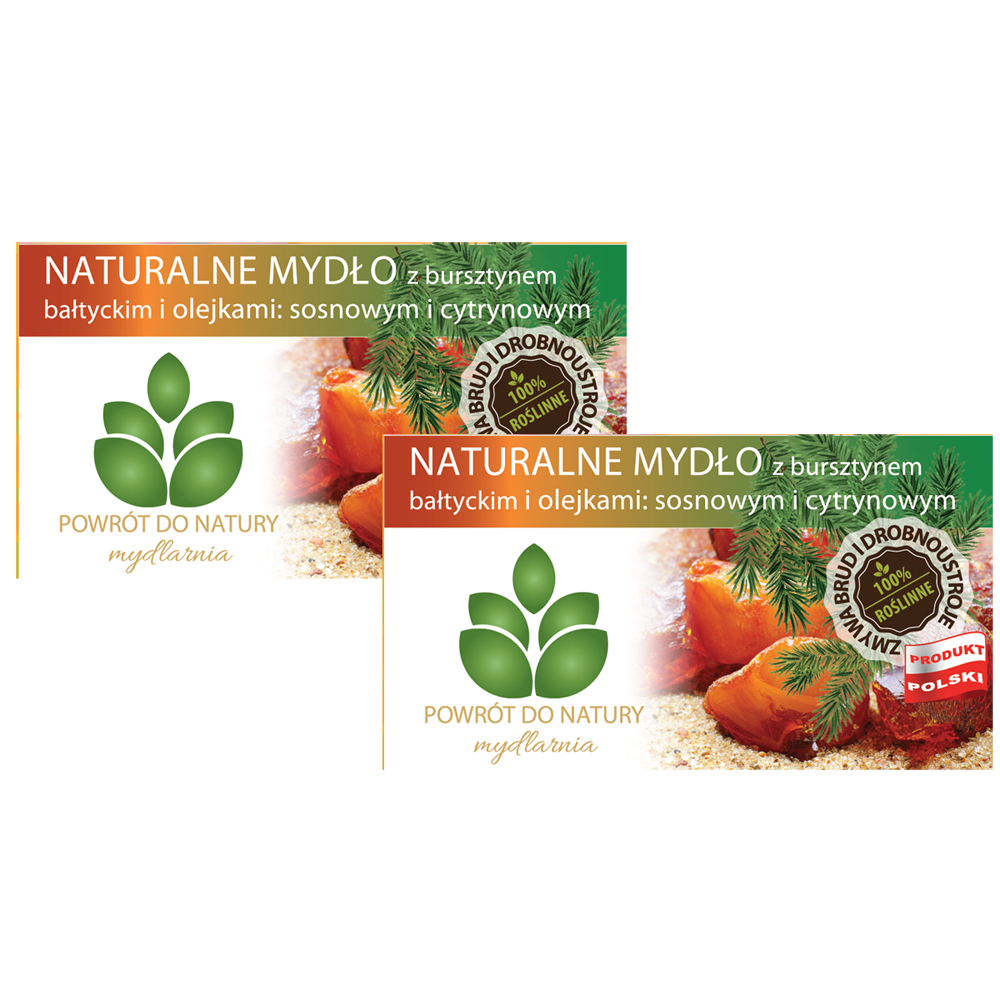 Powrót do natury 100 % roślinne naturalne mydło z bursztynem bałtyckim i olejami sosnowym i cytrynowym, 2 szt.