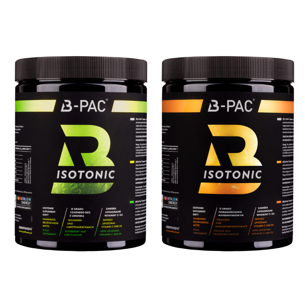 AronPharma B-PAC Isotonic zestaw: suplement diety w formie proszku o smaku pomarańczowo-mandarynkowym, 350 g + suplement diety w formie proszku o s...