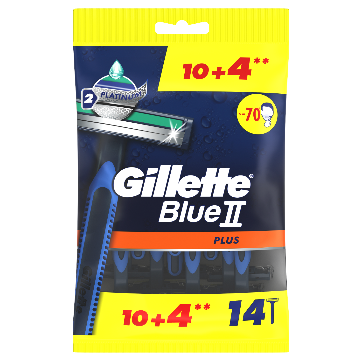 Gillette Blue II Plus maszynki do golenia męskie, 10+4 szt./1 opak.
